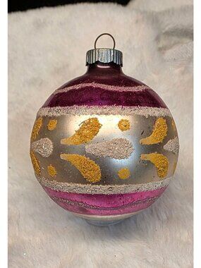 Vintage MCM Pink Mercury Glass Mica Stenciled Shiny Brite Christmas Ornament 3"